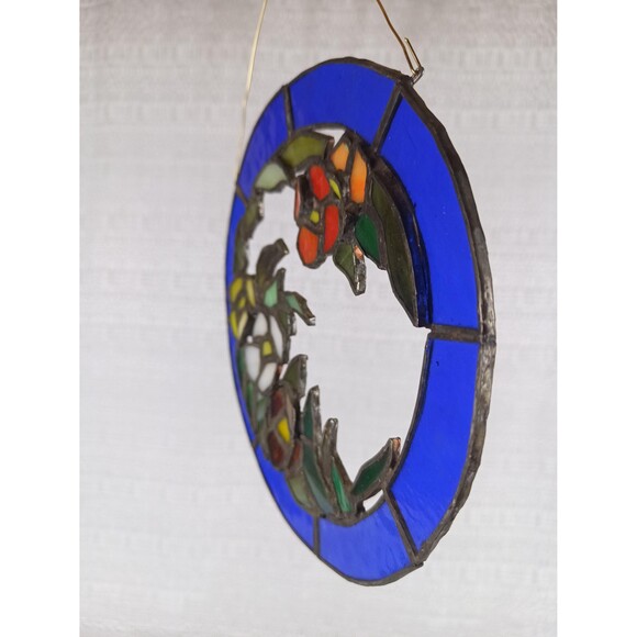 Stained Glass Panel Wall Hanging Window Decor 7 in Diam. Art Glass Sun Catcher - Picture 3 of 9